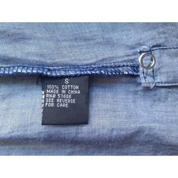 Paper Tee 100% Cotton Light Chambray Drawstring Waist Button TShirt Tunic Dress - Picture 9 of 12